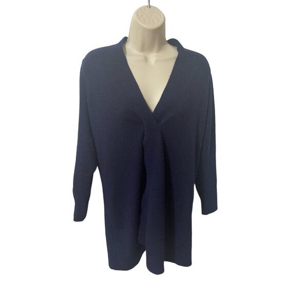 Eileen Fisher Women's Size Small? Wool Blend Deep V-neck Long-Sleeve Tunic Navy - Picture 6 of 11